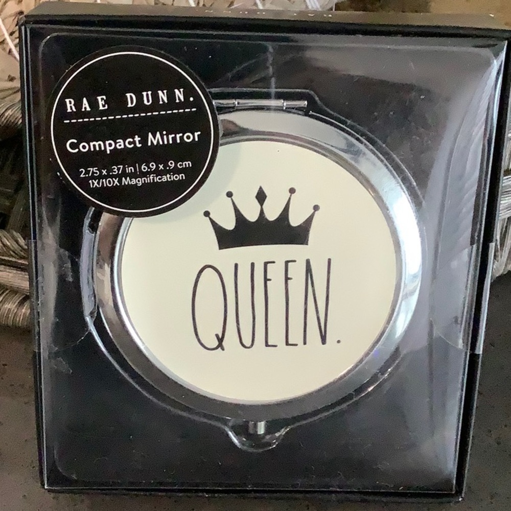 Rae Dunn Compact Mirror QUEEN 2.75”x.37” with 1X/10X Magnification Br…